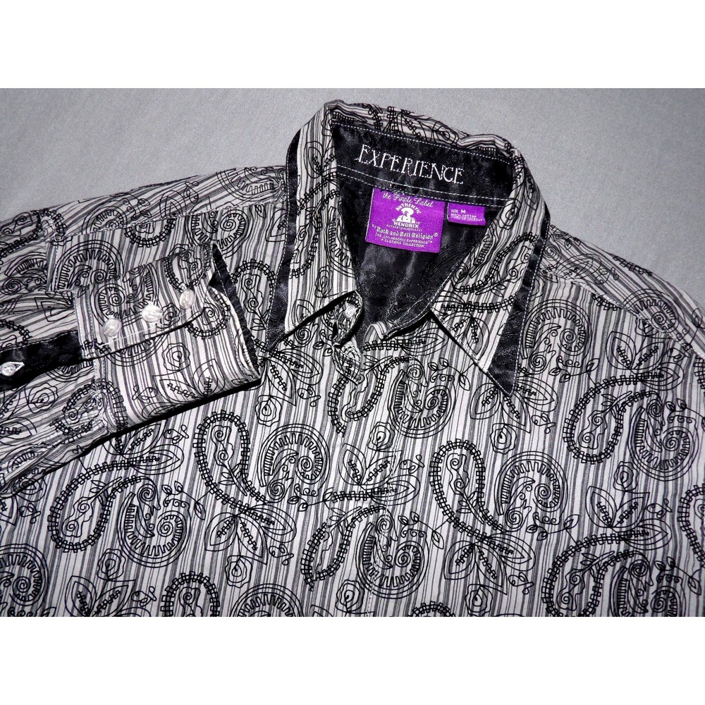 Jimi Hendrix Experience Purple Label Gray Paisley Button Up Shirt Men's Medium